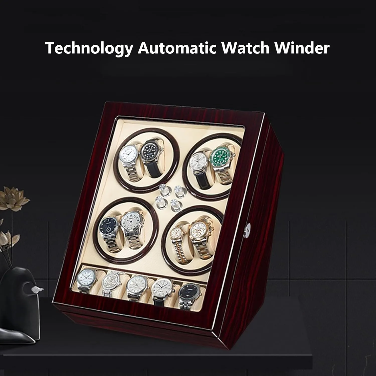 Pu Leather Watches Display Case with Led Lights Ultra Quiet Motor 5 Rotation Modes Powered by Ac Adaptor Or Batteri,C Automatic reckon stipulate article categorically Watch Winders for 8 5 Watches Luxurious 