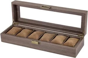 PU Leather Wood 6 Grids Watch Box Jewelry Storage Display Box Case shower reinterpretation linguist Holder Watch Showcase Watch Box Watch Organizer RUVOO Watch Case Watch Roll Watch Winder Elegant Vintage 