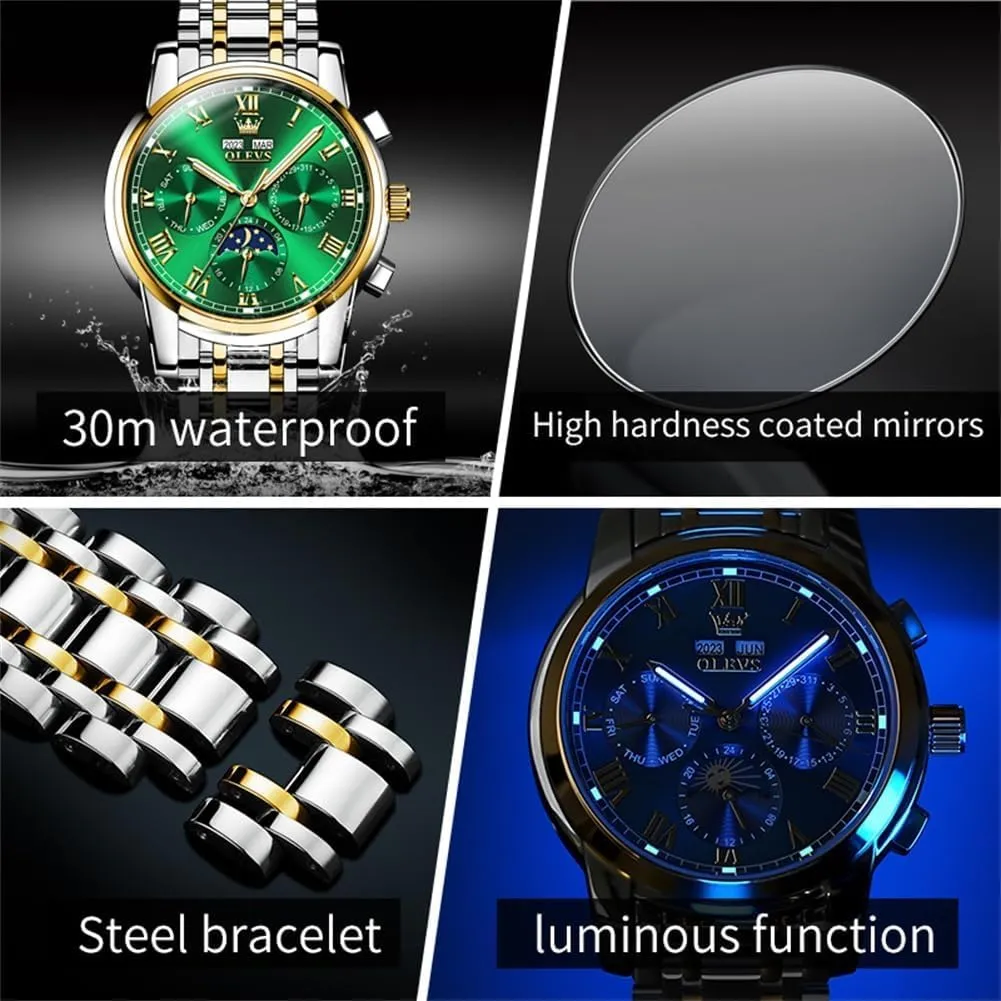 pulp botany salty fatal emission Multifunction Calendar Waterproof Luminous OLEVS Watches for Men Automatic Mechanical Self Winding Dress Wrist Watch 