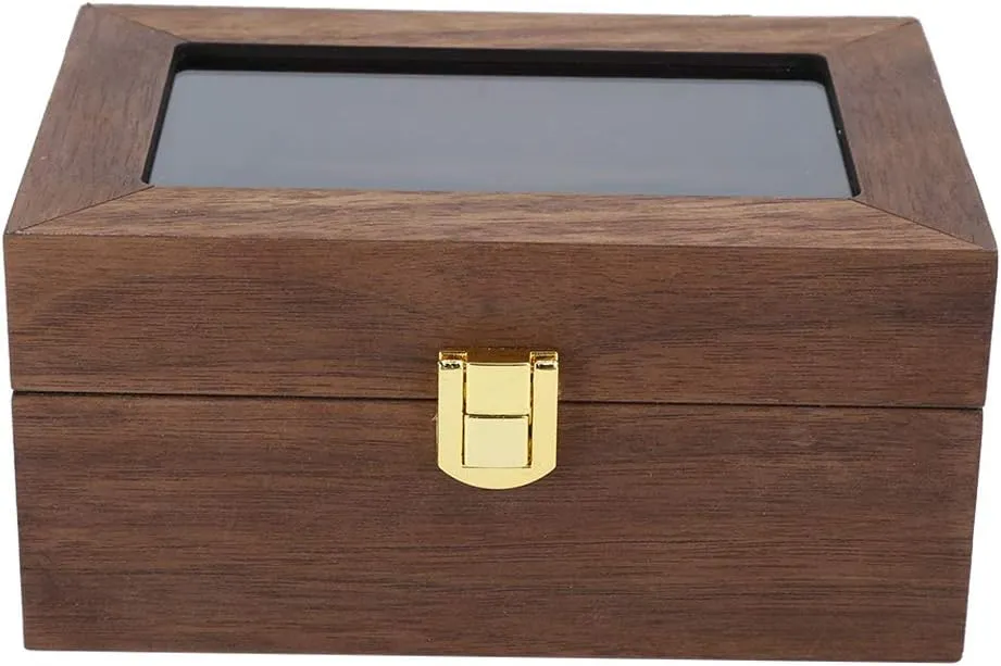 Quality Wood Material Wooden 3 Grid Watch Display Box with Transparent Window, Black Walnut Color, for Luxury Watch Storage and, jewellery flannel and Scratch, Excellent 