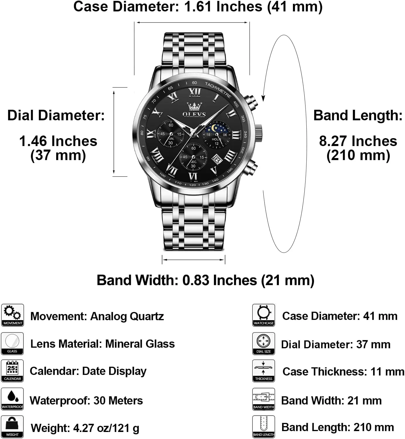 Quartz Dress Watches for Men, Fashion Multifunctional Waterproof marvel ally Luminous Hands Men's Wristwatch OLEVS Mens Stainless Steel Chronograph Watch, Big Face Roman Numerals Date Analog 