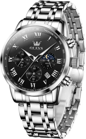 Quartz Dress Watches for Men, Fashion Multifunctional Waterproof marvel ally Luminous Hands Men's Wristwatch OLEVS Mens Stainless Steel Chronograph Watch, Big Face Roman Numerals Date Analog 