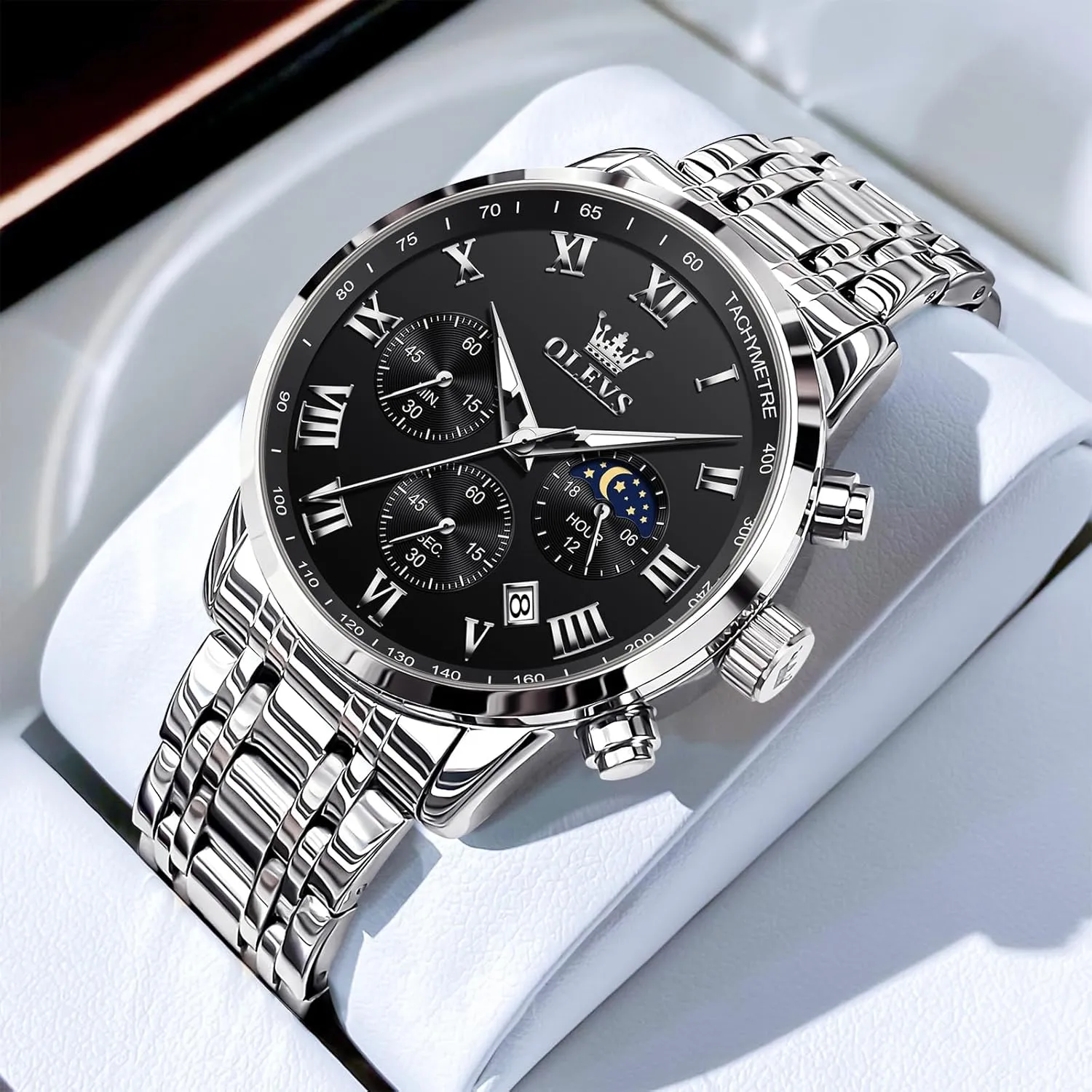 Quartz Dress Watches for Men, Fashion Multifunctional Waterproof marvel ally Luminous Hands Men's Wristwatch OLEVS Mens Stainless Steel Chronograph Watch, Big Face Roman Numerals Date Analog 