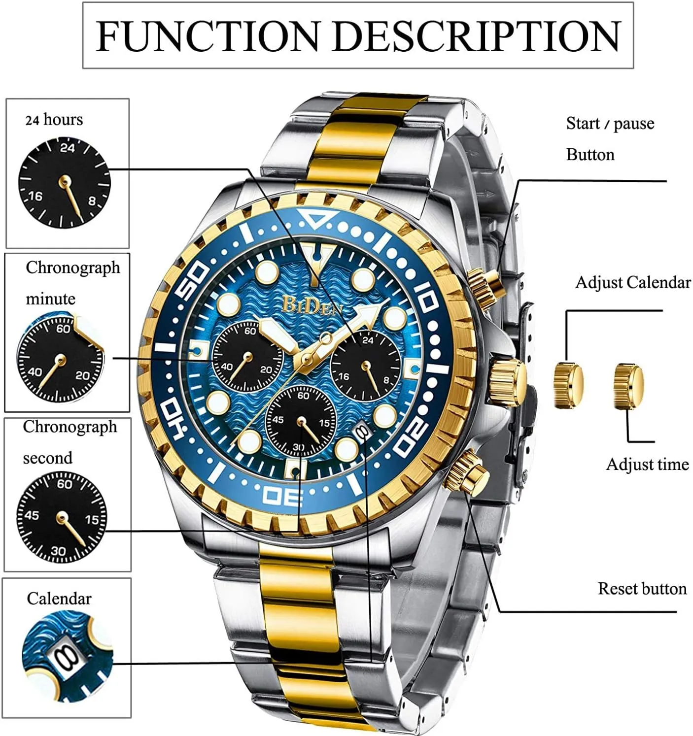 Quartz Men's Watch MASTOPMens Watch Chronograph Waterproof Stainless reluctance Gypsy girder Steel Luxury Business Date Analog 