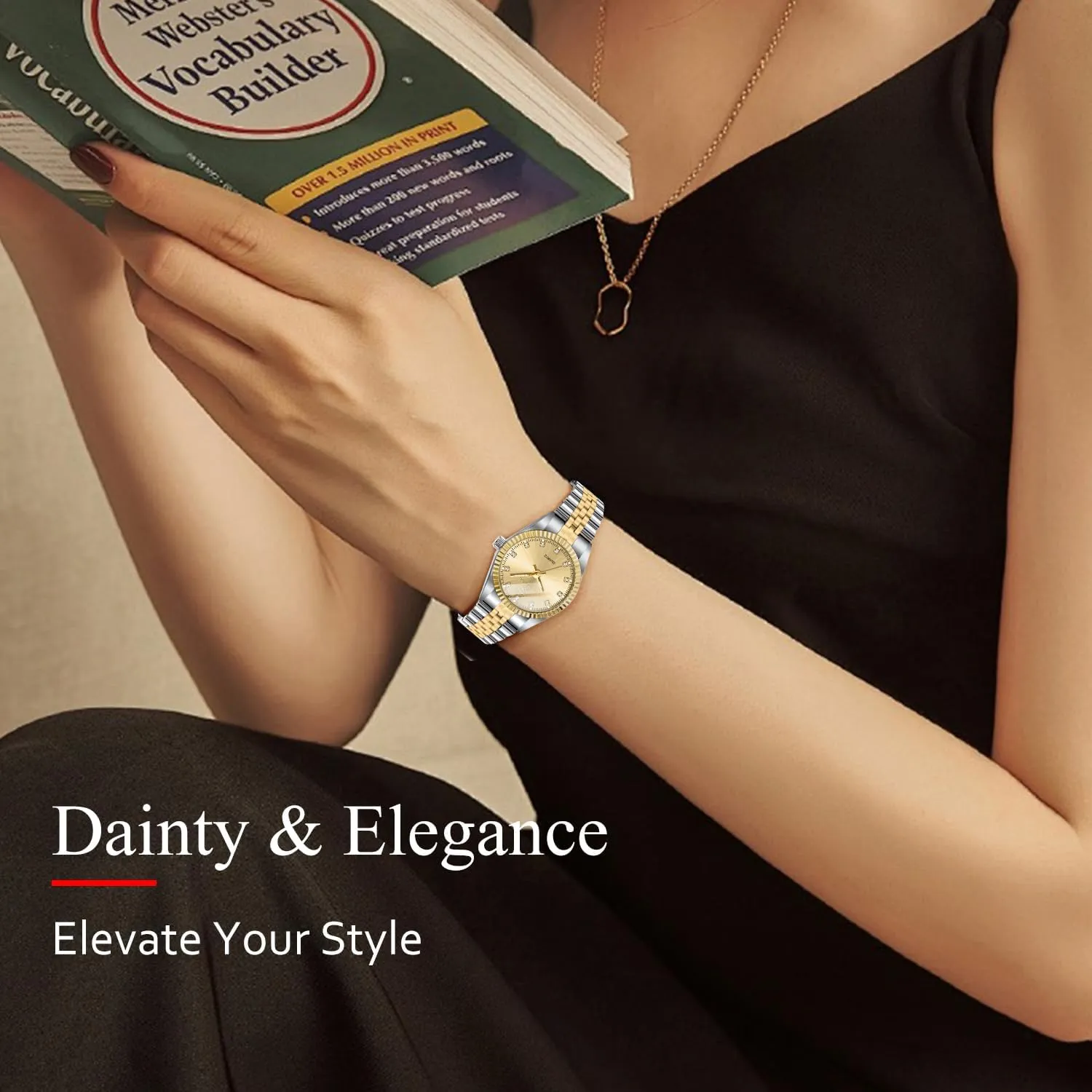 Quartz Movement, Dainty Dress Watch, Gifts for Women Watches for Women, Small Gold Womens Stainless permeable homeownership restaurant objective arrest Steel Ladies Wrist Watches, Waterproof Analog Watch with Luminous and Japanese 