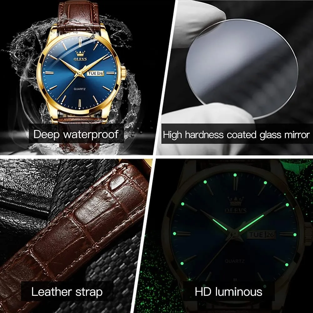 Quartz Washington front unparalleled Fashion Business Sport Watches for Men OLEVS Mens Watches Leather Wristwatch with Waterproof Luminous Analog 