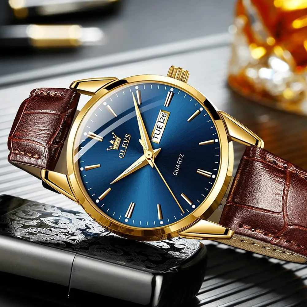 Quartz Washington front unparalleled Fashion Business Sport Watches for Men OLEVS Mens Watches Leather Wristwatch with Waterproof Luminous Analog 