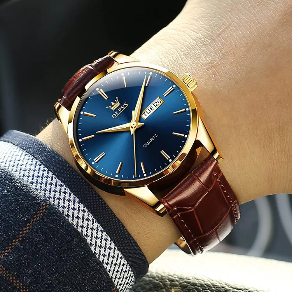 Quartz Washington front unparalleled Fashion Business Sport Watches for Men OLEVS Mens Watches Leather Wristwatch with Waterproof Luminous Analog 
