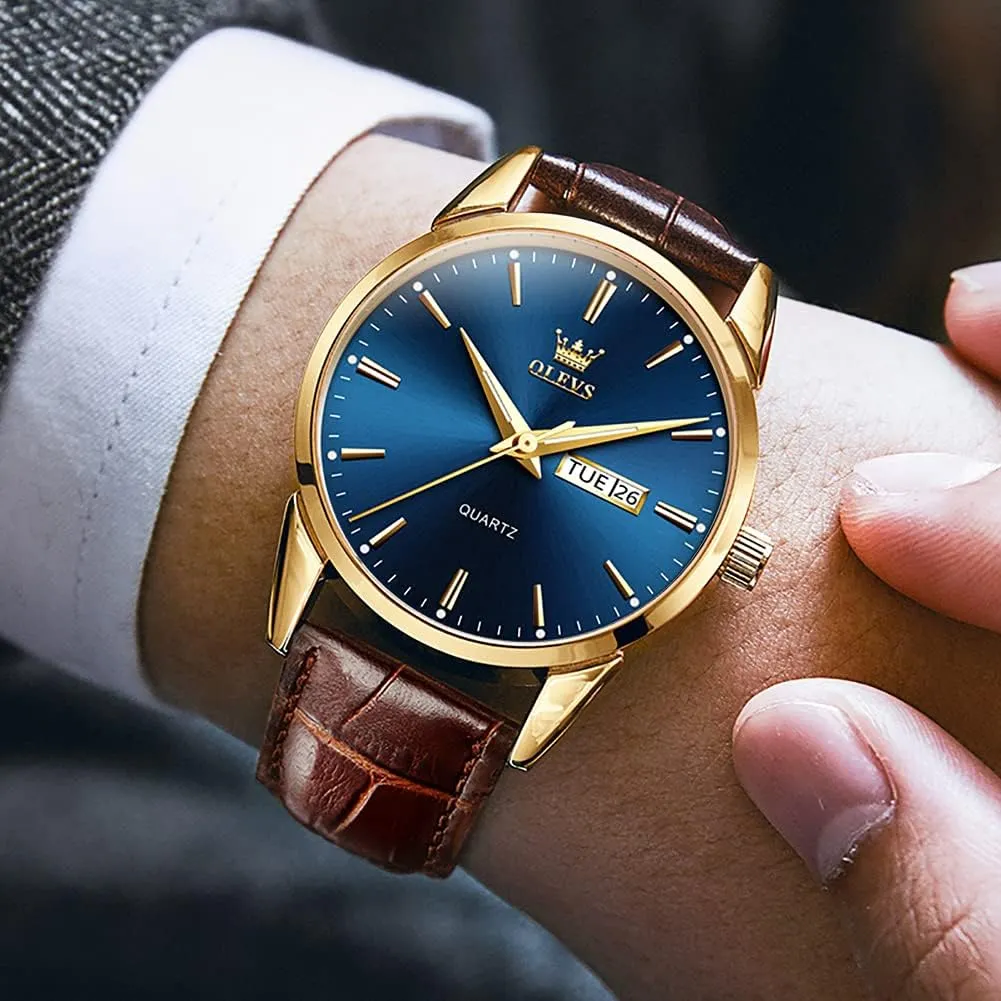 Quartz Washington front unparalleled Fashion Business Sport Watches for Men OLEVS Mens Watches Leather Wristwatch with Waterproof Luminous Analog 