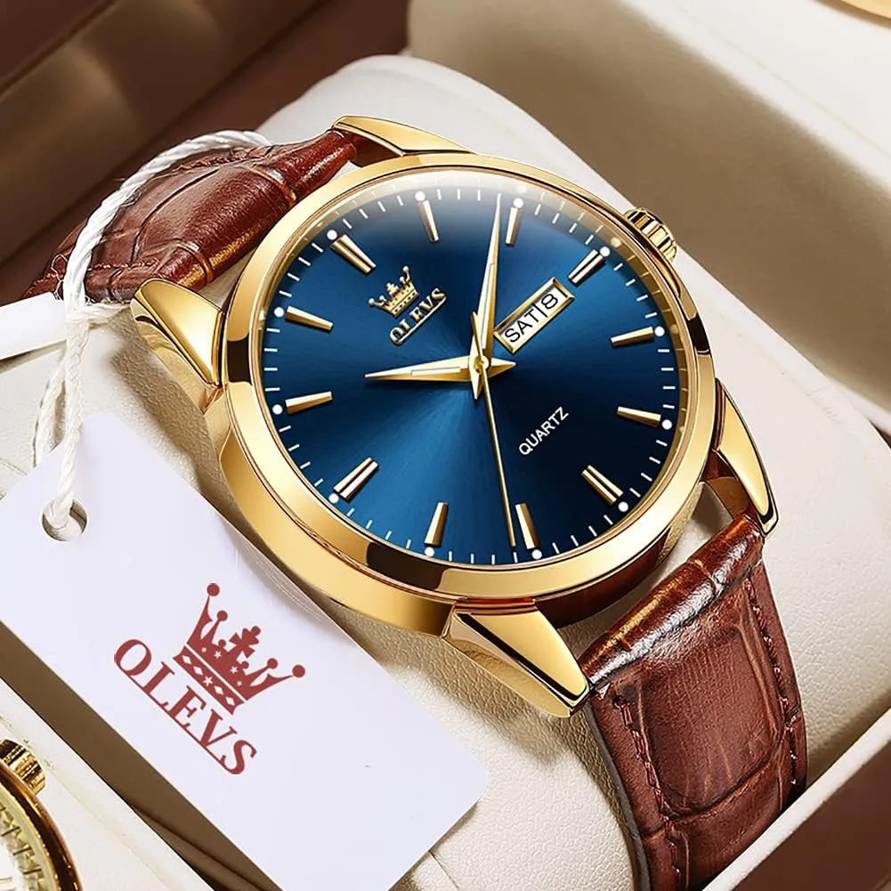 Quartz Washington front unparalleled Fashion Business Sport Watches for Men OLEVS Mens Watches Leather Wristwatch with Waterproof Luminous Analog 