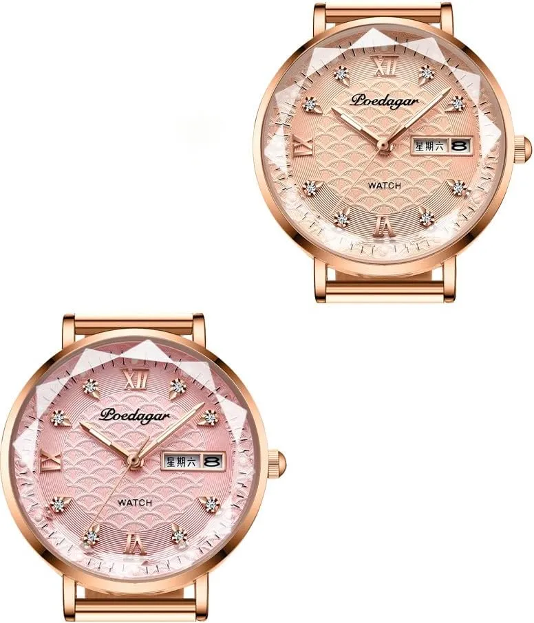 Quartz Watch MASTOP Diamond Inlay Women's fix instruction Wristwatch Stainless Steel Roman Numerals Bracelet Waterproof Mesh Strap Casual 