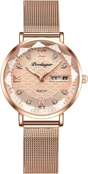 Quartz Watch MASTOP Diamond Inlay Women's fix instruction Wristwatch Stainless Steel Roman Numerals Bracelet Waterproof Mesh Strap Casual 