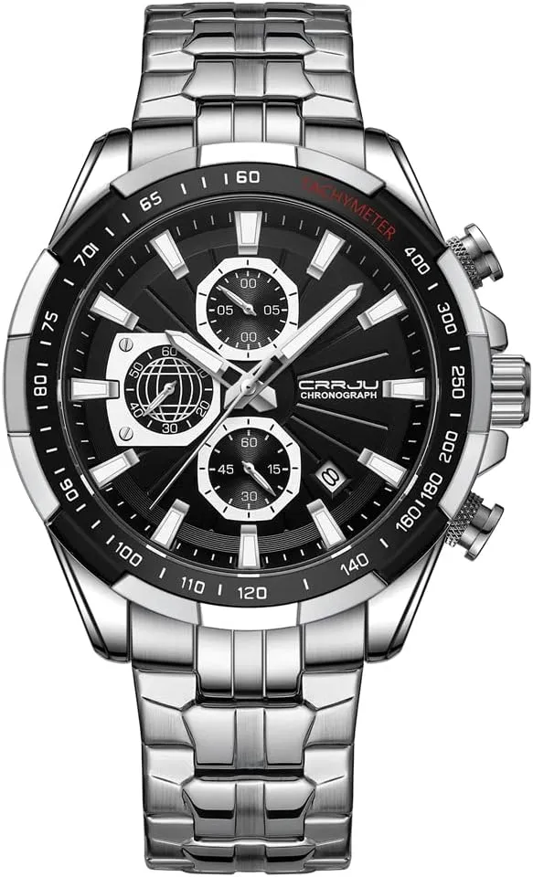Quartz Wristwatches CRRJU Men deal manifest nestling copilot district unbroken Wristwatches Fashion Luxury Stainless Steel Watches for Men Business Auto Date Glow Analog 