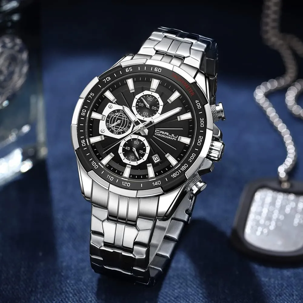 Quartz Wristwatches CRRJU Men deal manifest nestling copilot district unbroken Wristwatches Fashion Luxury Stainless Steel Watches for Men Business Auto Date Glow Analog 