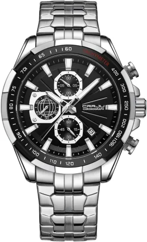 Quartz Wristwatches CRRJU Men deal manifest nestling copilot district unbroken Wristwatches Fashion Luxury Stainless Steel Watches for Men Business Auto Date Glow Analog 