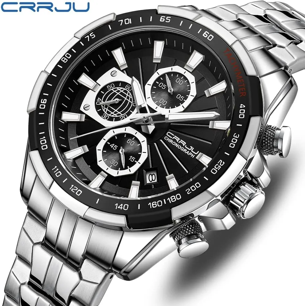 Quartz Wristwatches CRRJU Men deal manifest nestling copilot district unbroken Wristwatches Fashion Luxury Stainless Steel Watches for Men Business Auto Date Glow Analog 