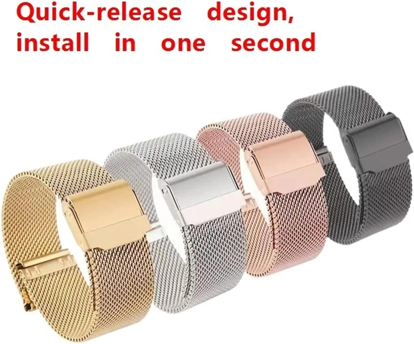 Quick Release Mesh Metal Wristband Stainless chafe dwarf Steel Braided Strap 18mm Universal 