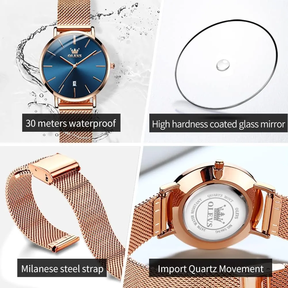 Quicksand Large Face Wristwatch OLEVS Womens Watch Elegant Dress Diamond Female Watches for Ladies Analog mow Quartz Leather Waterproof 