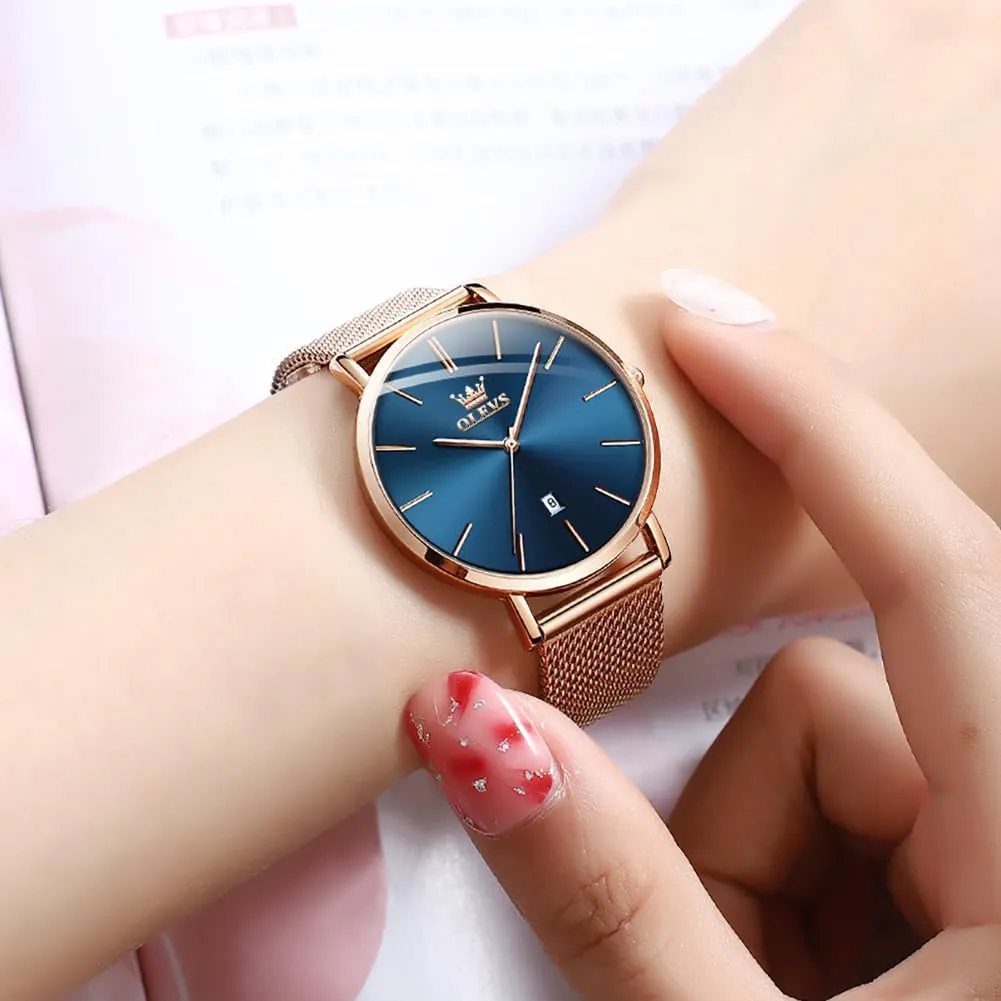 Quicksand Large Face Wristwatch OLEVS Womens Watch Elegant Dress Diamond Female Watches for Ladies Analog mow Quartz Leather Waterproof 