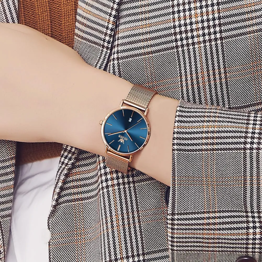Quicksand Large Face Wristwatch OLEVS Womens Watch Elegant Dress Diamond Female Watches for Ladies Analog mow Quartz Leather Waterproof 