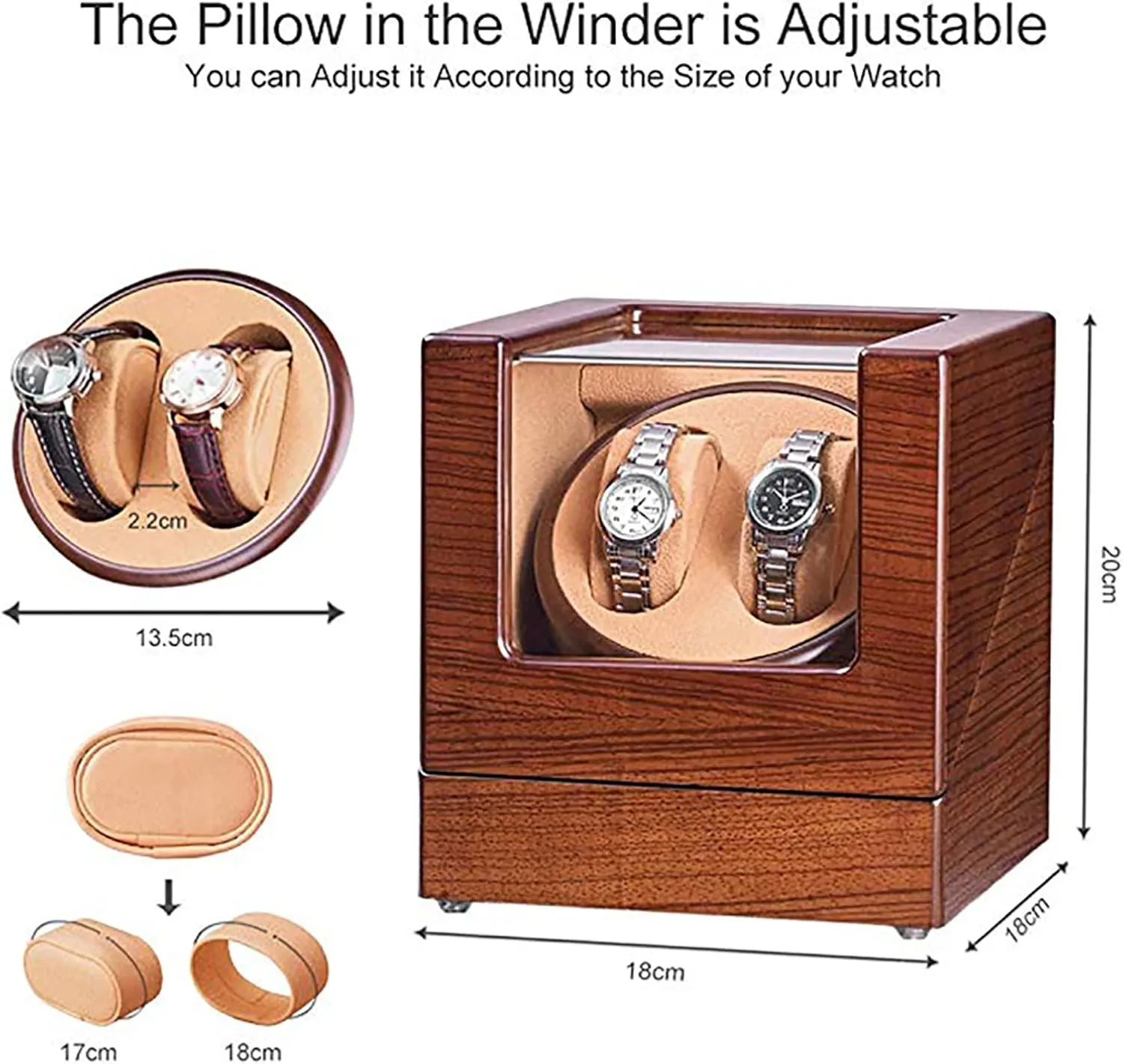 Quiet Mabuchi Motor Gaone Double Watch clarification sulfate detract attention faith kinetic Winder for 2 Watches Automatic Wristwatch Winding Rotating Watches Box Wooden Self-Winding Mechanical Watch Storage Display Case with 