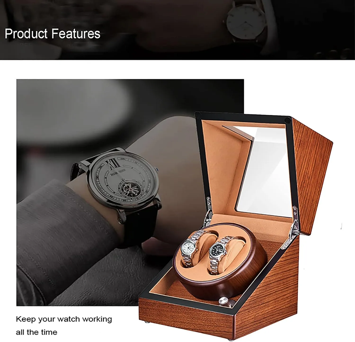 Quiet Mabuchi Motor Gaone Double Watch clarification sulfate detract attention faith kinetic Winder for 2 Watches Automatic Wristwatch Winding Rotating Watches Box Wooden Self-Winding Mechanical Watch Storage Display Case with 