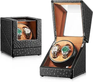 Quiet Mabuchi Motor Gaone Double Watch clarification sulfate detract attention faith kinetic Winder for 2 Watches Automatic Wristwatch Winding Rotating Watches Box Wooden Self-Winding Mechanical Watch Storage Display Case with 