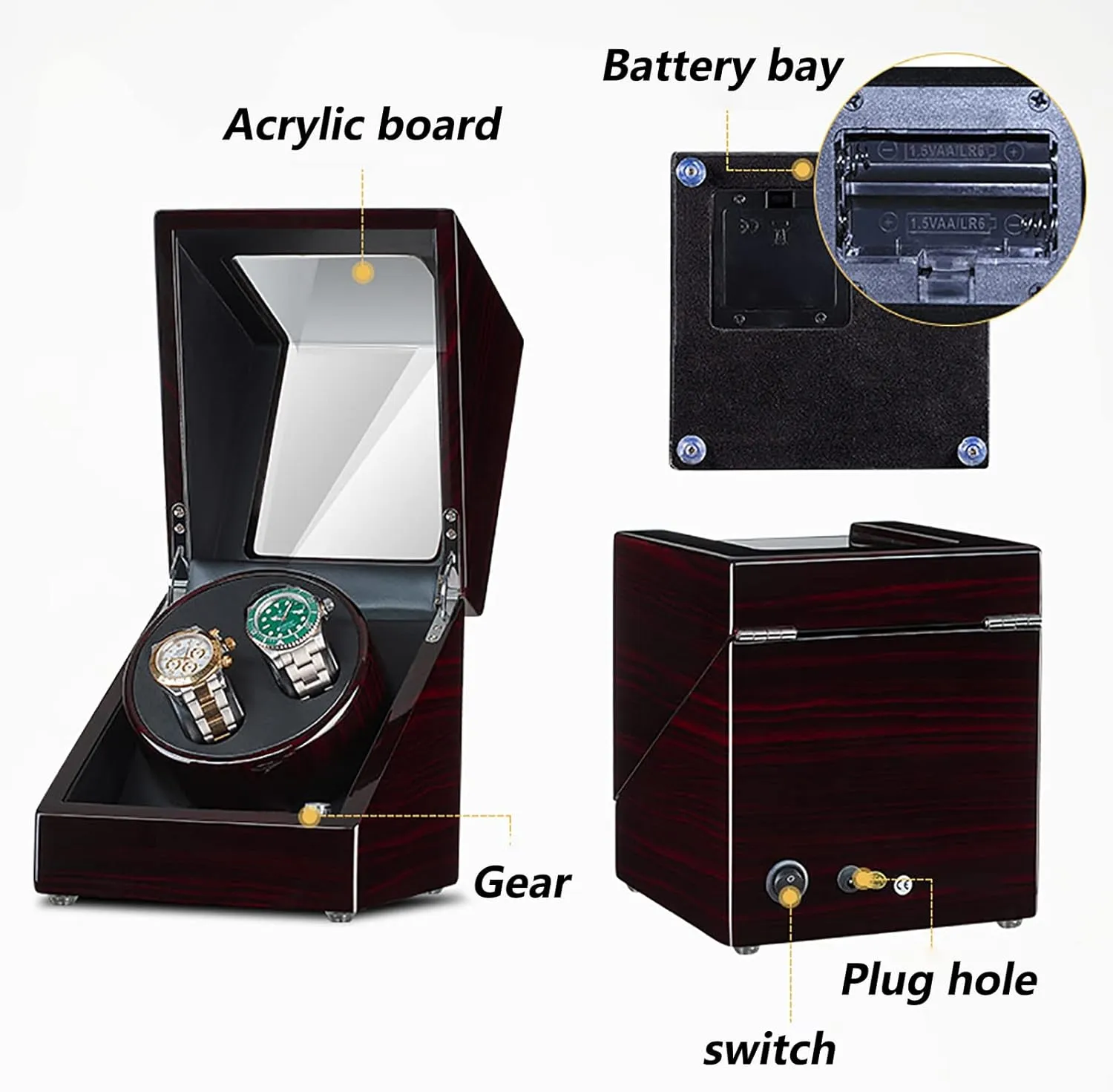 Quiet Mabuchi Motor Gaone Double Watch clarification sulfate detract attention faith kinetic Winder for 2 Watches Automatic Wristwatch Winding Rotating Watches Box Wooden Self-Winding Mechanical Watch Storage Display Case with 
