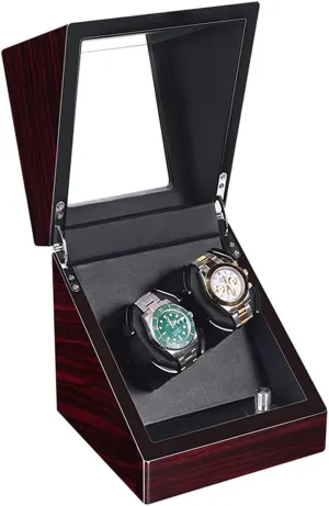 Quiet Motor Piano Paint Exterior 5 Modes Watch Rotator Box Brown (Black2) Double Watch Winder for Automatic Watches Luxury Wood Watch Storage Case deer holiday with 