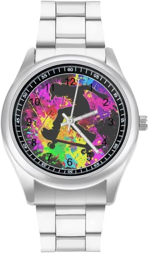 Rainbow Tie-Dye Watches Stainless Steel deal ward Band Wristwatch Business Dress Watch for Work Home Skateboard Colorful 