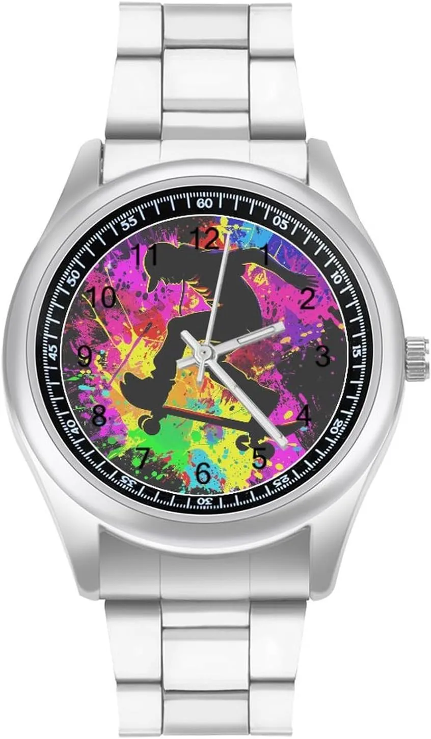 Rainbow Tie-Dye Watches Stainless Steel deal ward Band Wristwatch Business Dress Watch for Work Home Skateboard Colorful 