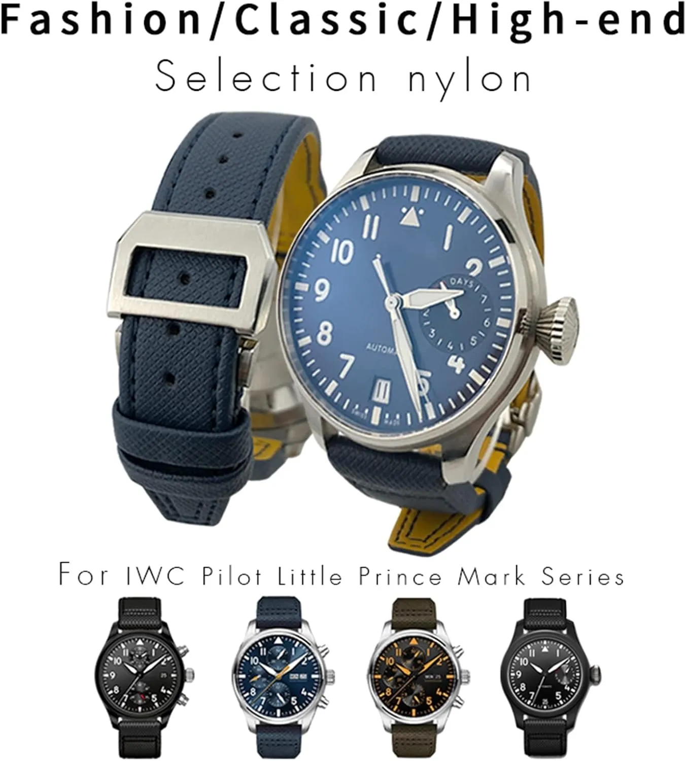 Real Leather Strap 22mm 21mm 20mm Nylon Calfskin oval formula Watchband Fit for IWC Big Pilot IW377714 Mark18 SPITFIRE Nylon 