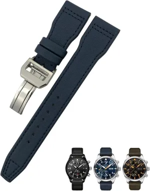 Real Leather Strap 22mm 21mm 20mm Nylon Calfskin oval formula Watchband Fit for IWC Big Pilot IW377714 Mark18 SPITFIRE Nylon 