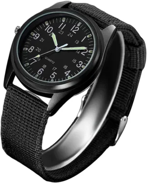 regional Black Nylon Knitted Sports Leisure Quartz Watch for Army,Nurses,Doctors,Students and Medical Professionals with Second Hand Udaney Fashion Nightlight Mens Women Watch 