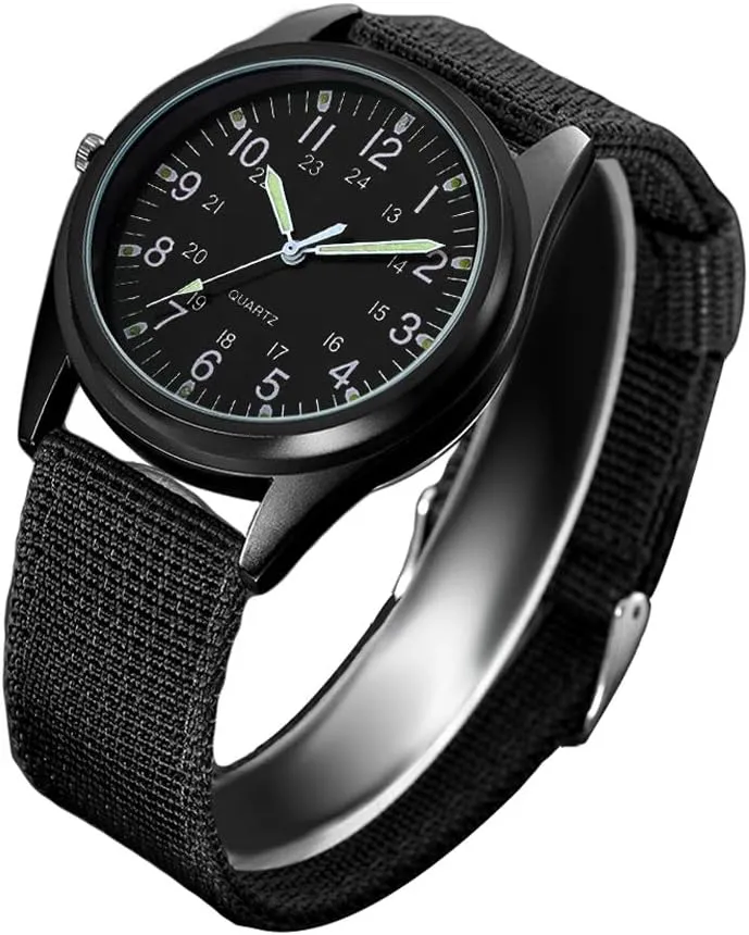regional Black Nylon Knitted Sports Leisure Quartz Watch for Army,Nurses,Doctors,Students and Medical Professionals with Second Hand Udaney Fashion Nightlight Mens Women Watch 