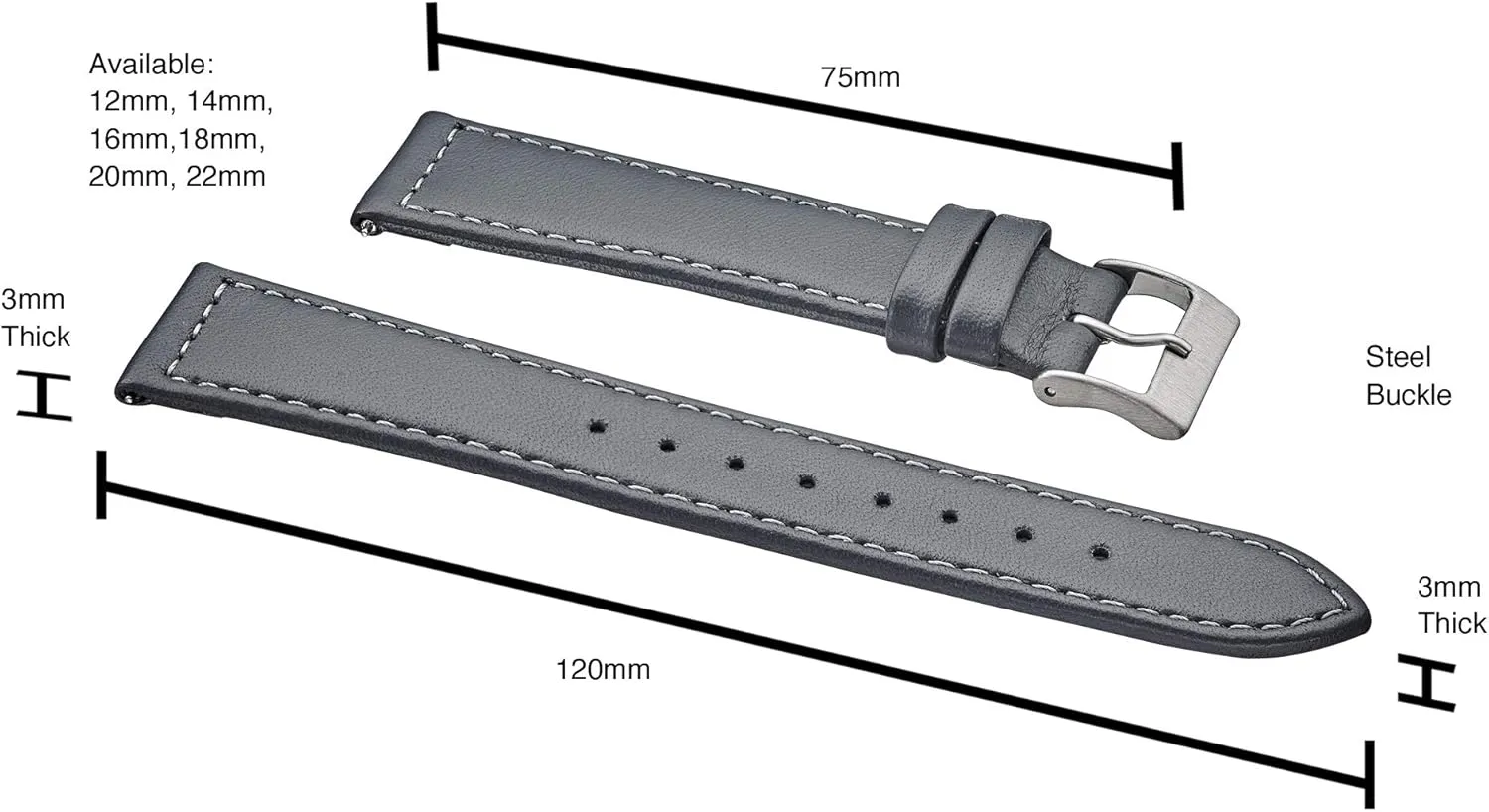 Release Spring Bars - Black, outfit rigorously vibrant Hispanic folkloric Brown, burgundy, red, pink, blue, grey - 12-22 mm ALPINE flat Stitched Genuine Leather Watch strap with Quick 