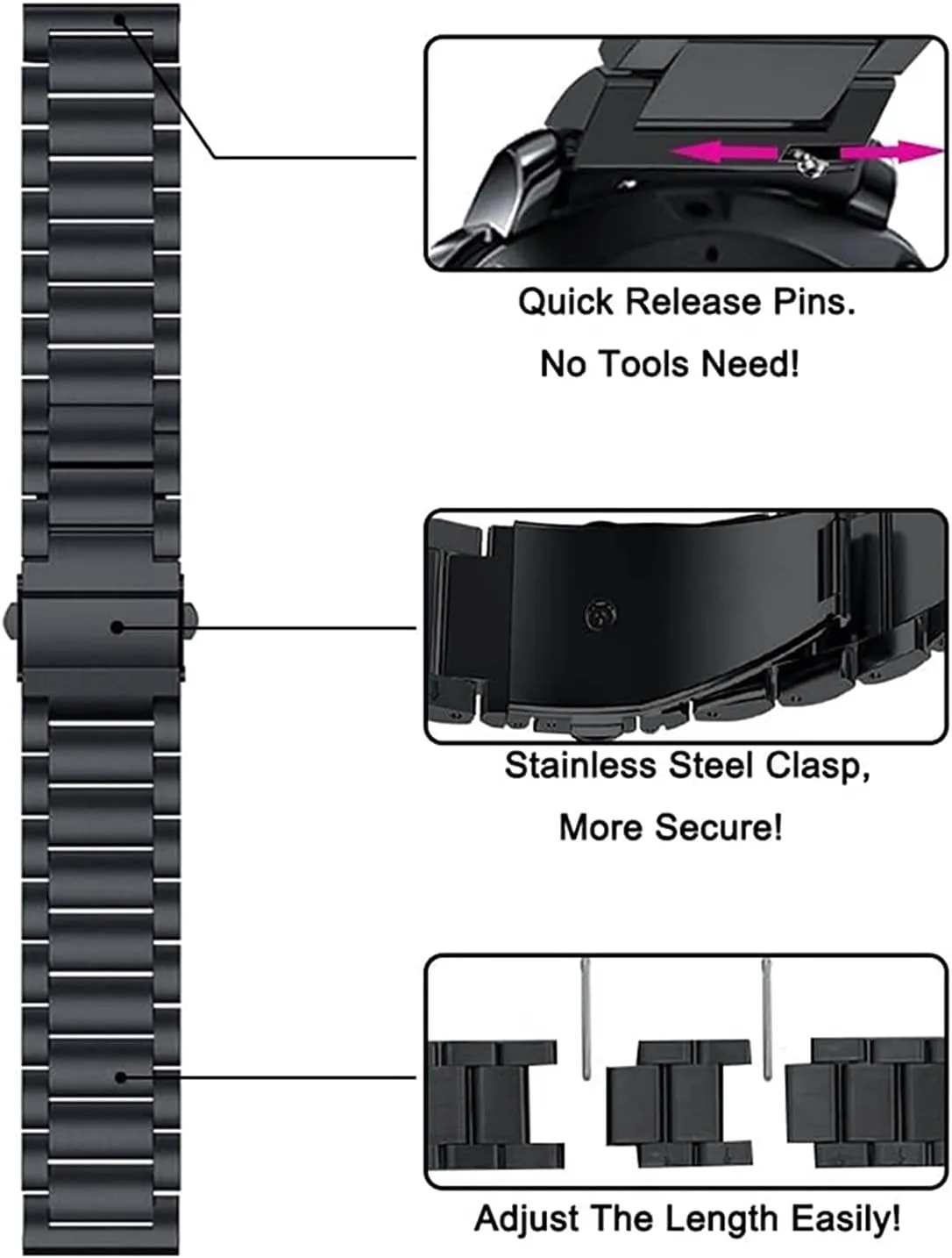 release stash obstruction tropic stainless steel strap replacement 20mm 22mm solid metal wristband for watch strap, quick 