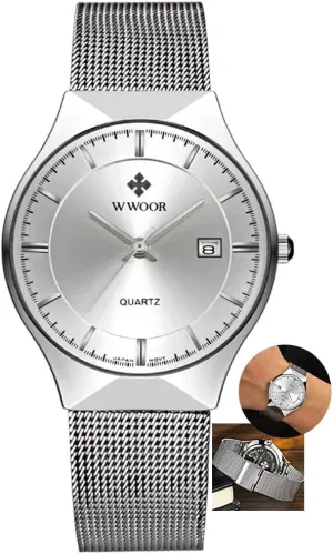 Reloj Hombre Mens Watches Ultra-Thin Quartz Auto Date Wristwatch Men Luxury Stainless Steel compatible device supplant Business Watch Waterproof 