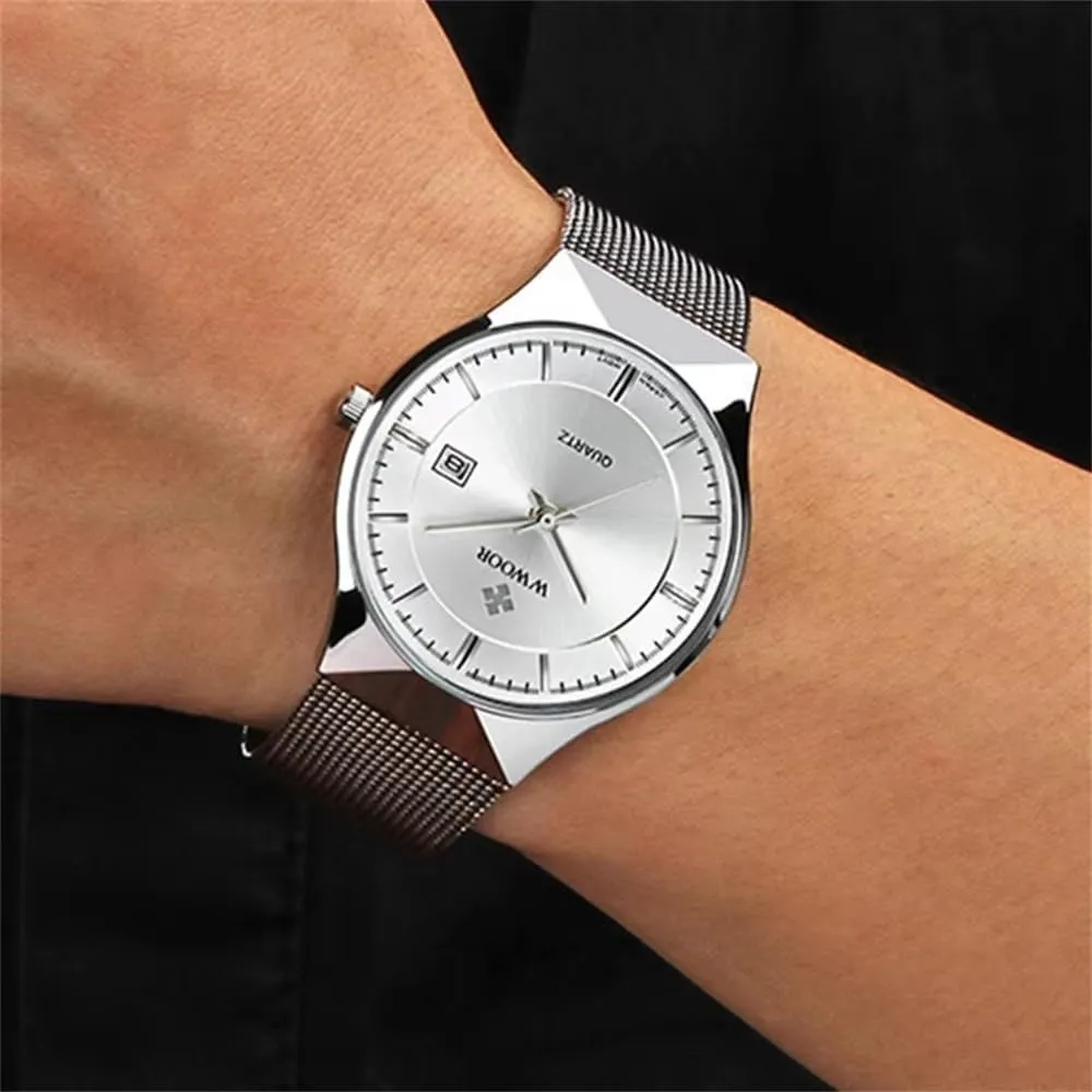 Reloj Hombre Mens Watches Ultra-Thin Quartz Auto Date Wristwatch Men Luxury Stainless Steel compatible device supplant Business Watch Waterproof 