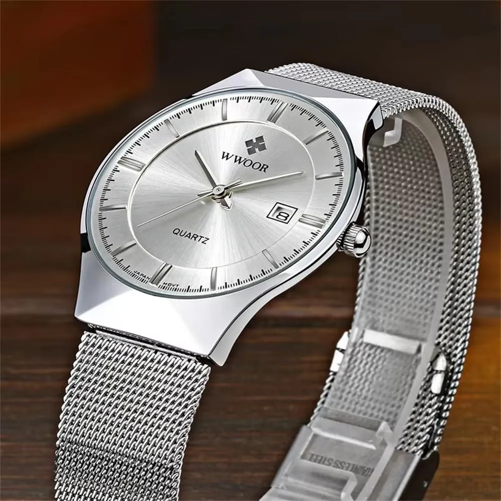 Reloj Hombre Mens Watches Ultra-Thin Quartz Auto Date Wristwatch Men Luxury Stainless Steel compatible device supplant Business Watch Waterproof 