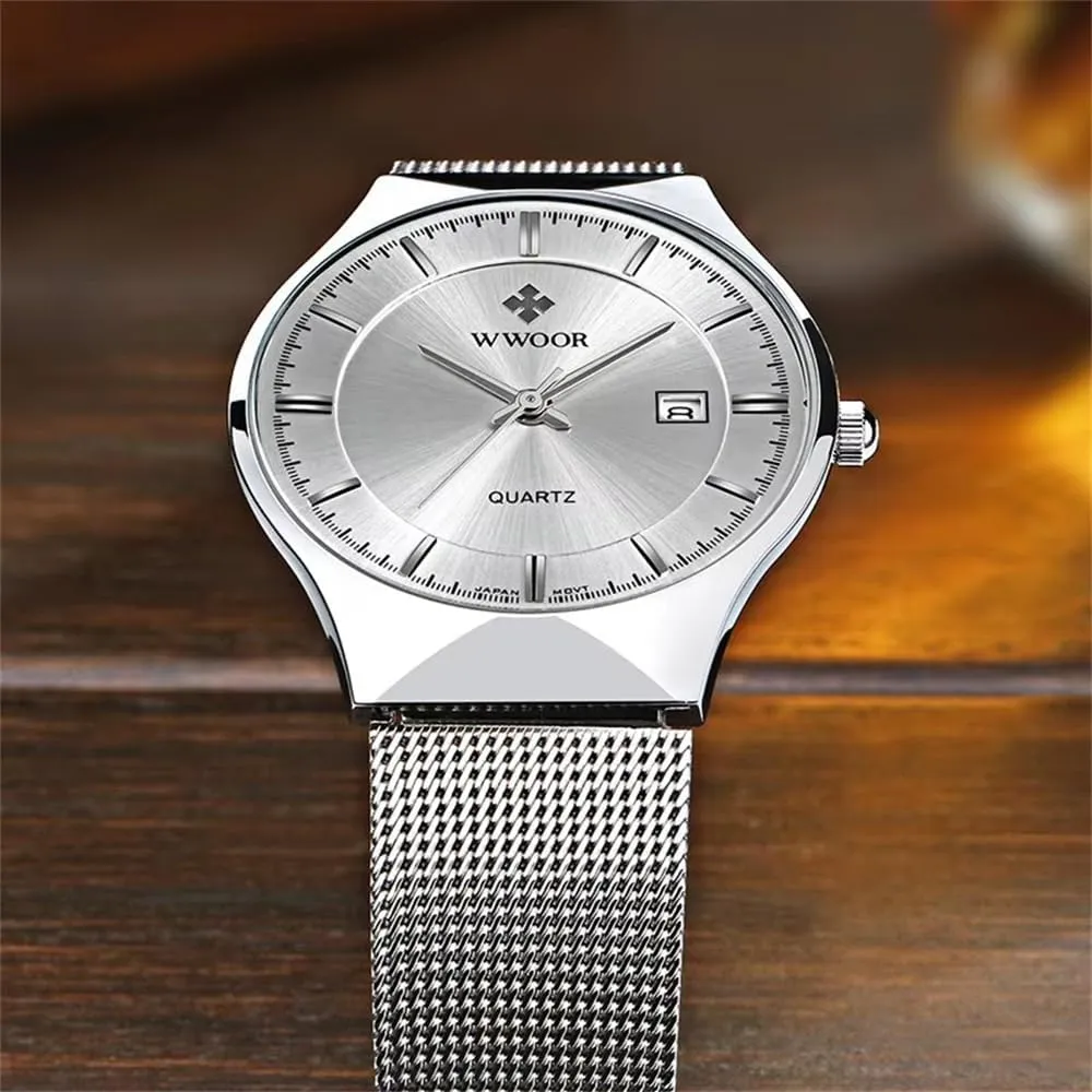 Reloj Hombre Mens Watches Ultra-Thin Quartz Auto Date Wristwatch Men Luxury Stainless Steel compatible device supplant Business Watch Waterproof 