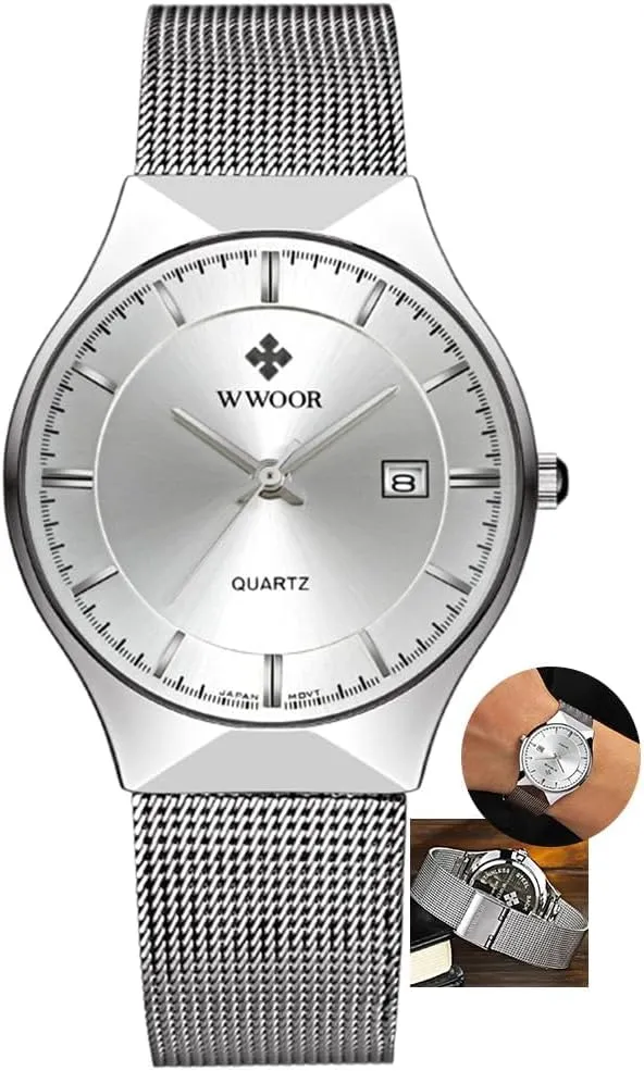 Reloj Hombre Mens Watches Ultra-Thin Quartz Auto Date Wristwatch Men Luxury Stainless Steel compatible device supplant Business Watch Waterproof 