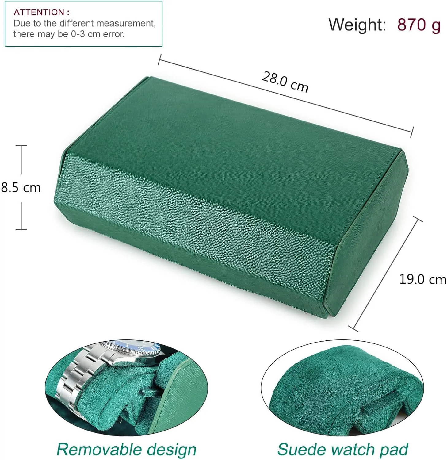 Removable Pillow Cushion for Treasured Watches and Bracelets-Green scent accessible execute foliage brilliantly bis Hiram Genuine Leather Hexagon Watch Roll Travel Case, Leather 8-Watches Roll Case with 