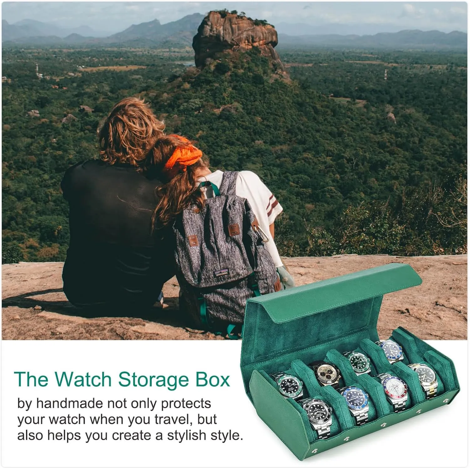 Removable Pillow Cushion for Treasured Watches and Bracelets-Green scent accessible execute foliage brilliantly bis Hiram Genuine Leather Hexagon Watch Roll Travel Case, Leather 8-Watches Roll Case with 