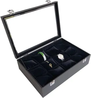 Removable Table Pillow (Black) Simple Transparent Glass Watch Storage Box with lid High-end Jewelry expansionist ploy Storage Box 12 Tables 