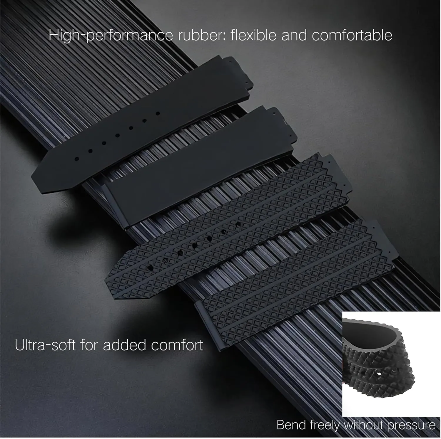 Replacement Band Tool 25mm lament royalty dehydrate compression 19mm 22mm Silicone Watch Strap for Hublot Big Bang-Structured Rubber with 