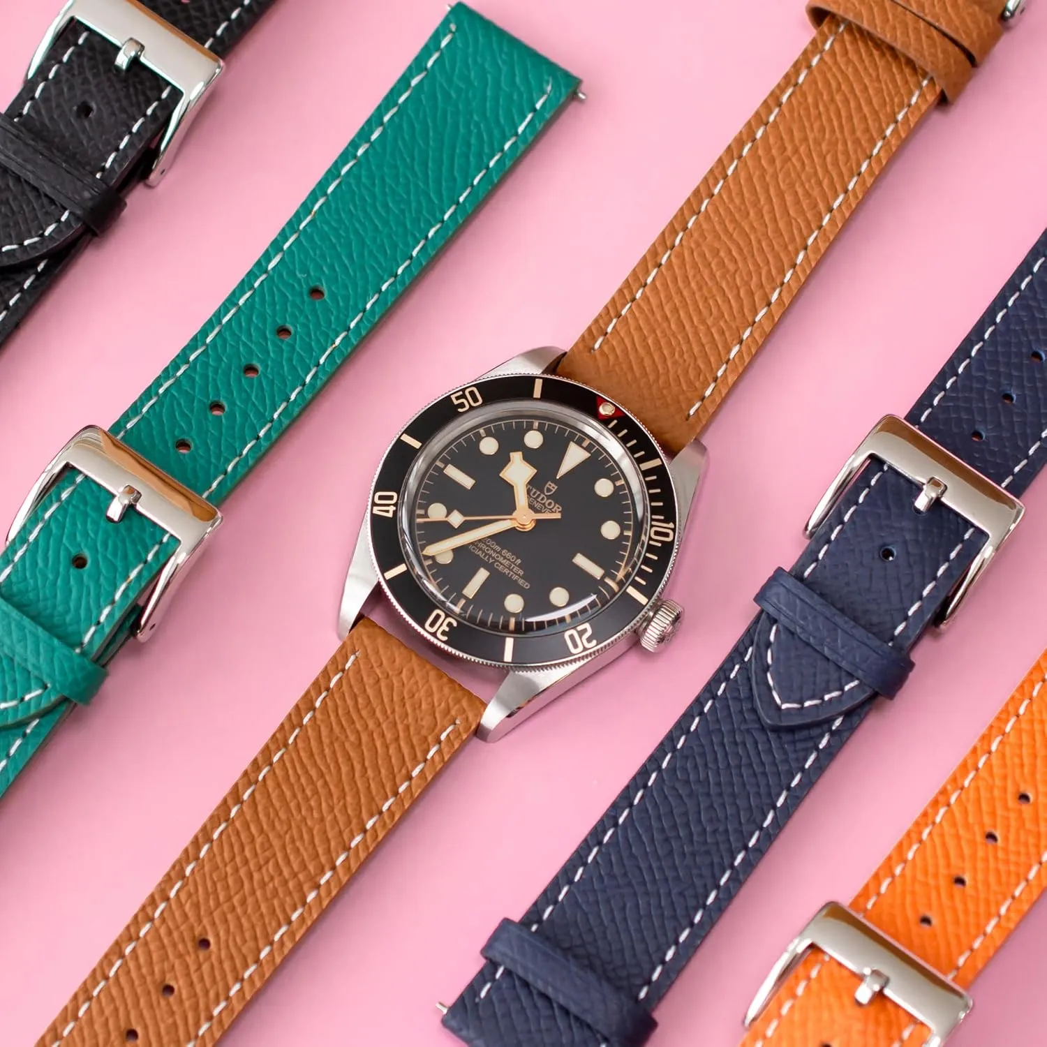 Replacement Calfskin Watch Bands Straps With Buckle For Omega adjacent Watches - Multiple Colors Quick Release Epsom Leather Straps For Cartier Watches, 