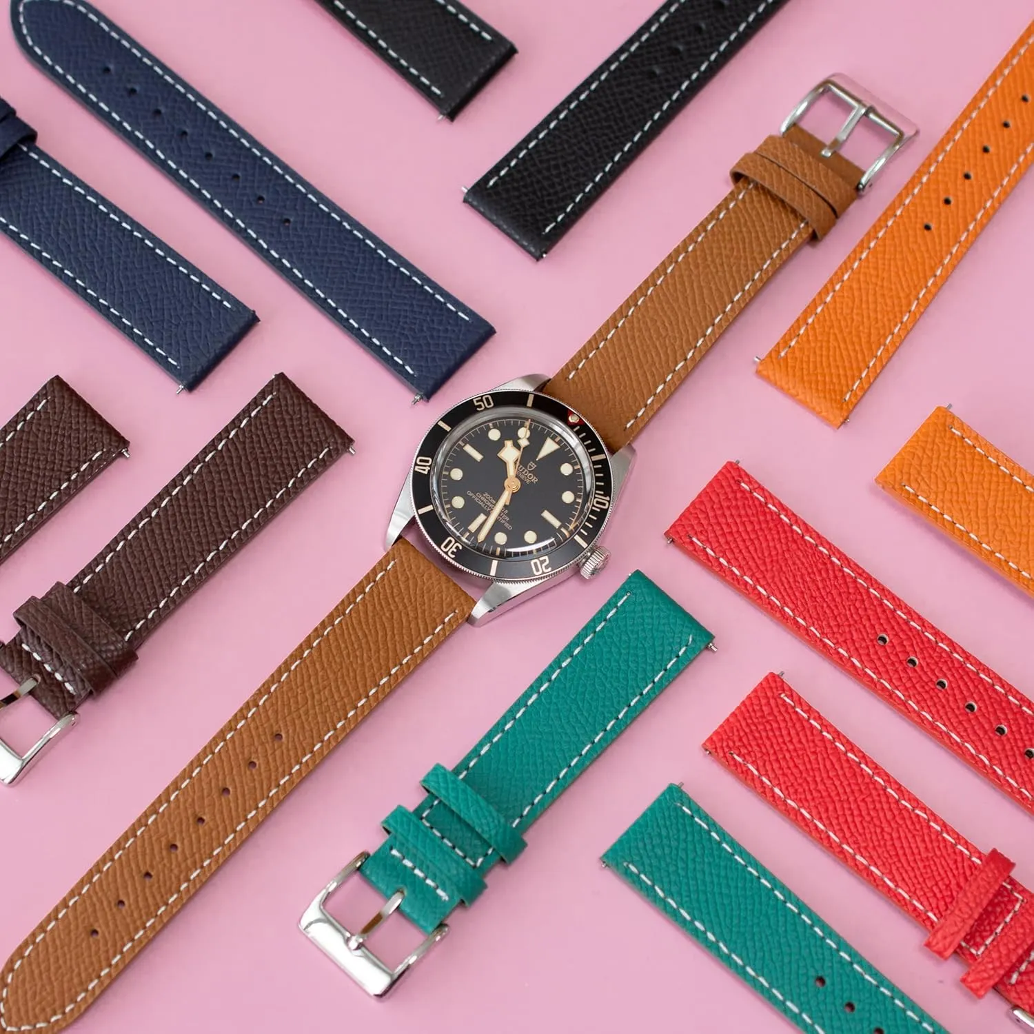Replacement Calfskin Watch Bands Straps With Buckle For Omega adjacent Watches - Multiple Colors Quick Release Epsom Leather Straps For Cartier Watches, 