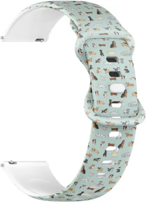 Replacement Rubber Strap Bracelet for Women, Men 22mm Quick Release Soft Sillicone Sports Watch Band (Cartoon floral pipe sport Doodle Puppy Dog) 