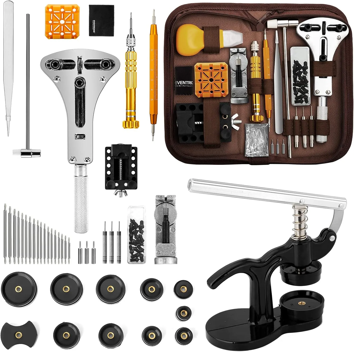 Replacement Tool Kits ??Combination Version??Eventronic Watch Repair Tool Kit   Watch Press Set, Professional Spring Bar Tool Set,Watch Band Link Pin Tool Set with Carrying Case, mussel slender Watch Battery 